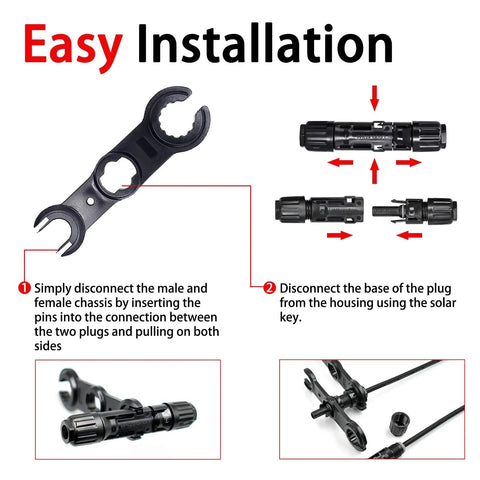 8 AWG Solar Connectors Pro Grade PPE Housing With IP68 Waterproof Sealing 0.02 Ohm Low Resistance 1500V 70A installation guide