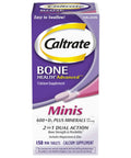 Front view of Caltrate Minis 600 Plus D3 Calcium and Mineral Supplement Tablets with Vitamin D for bone health, 150 count box.