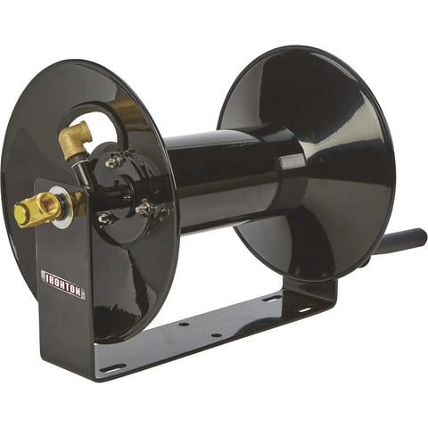 Beefy Heavy Duty Air Hose Reel For Three-Eighth-Inch By One Hundred-Foot Hose, 18-Gauge Steel With Powder-Coated Black Finish, Wall Or Floor Mount, Brass Three-Eighth-Inch Fittings, Supports Up To 300 PSI, Hose Not Included