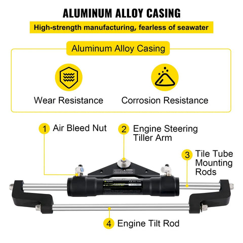 Heavy Duty Outboard Hydraulic Steering Kit For Boats Up To 300HP Front Mount Cylinder Set HC5358-3 And HC5345-3 No Helm Pump Or Steering Hose Needed Built For Strong Steering And 1500 PSI High Pressure With Crush Resistant Seals