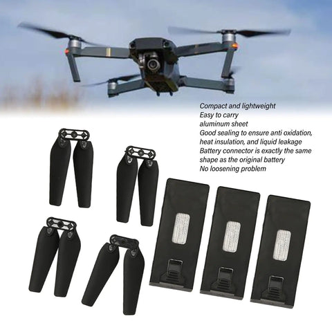 Spare Drone Battery Set 3.7V 1800mAh With Four Propeller Blades Kit shown with drone, batteries, and propeller blades