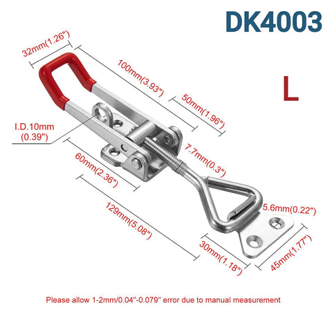 2Pc 304 Stainless Steel Adjustable Lever Handle Lock Hasp With Screws Beefy Quick Release Toggle Latch Clamp For Cabinet Box Toolbox Case Large Rugged Build With Plastic Handle Knobs, showing dimensions and design.