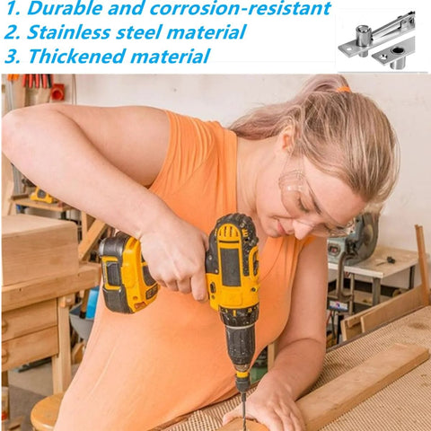 Person installing Heavy Duty Door Pivot Hinges For Wood Doors 360 Degree Hidden Door Hinge For Secret Doors in workshop.