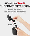 Adjustable Universal Cup Holder Cell Phone Mount Extension For Your Sweet Ride Features Dope Metal Knobs Tight Secure Grip And Reliable Smartphone Compatibility, showcasing a hand adjusting the flexible arm up to 4 inches.