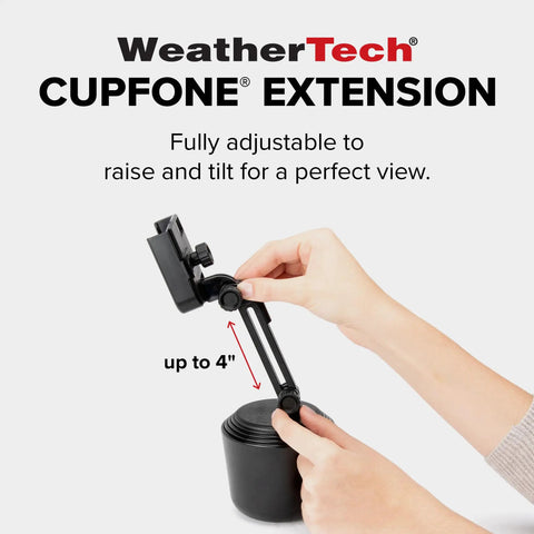 Adjustable Universal Cup Holder Cell Phone Mount Extension For Your Sweet Ride Features Dope Metal Knobs Tight Secure Grip And Reliable Smartphone Compatibility, showcasing a hand adjusting the flexible arm up to 4 inches.
