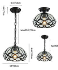 Vintage Copper Diamond Flush Mount Ceiling Light With Glass Diamond Shade Oil Rubbed Bronze Finish Retro Modern 2 In 1 Pendant Fixture For Bedroom Living Room Kitchen Island Hallway And Entryway showing size and adjustable features.
