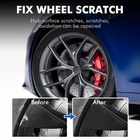 Revamp Your Daily Driver With Sonic Silver Rim Touch Up Paint For Tesla Wheels Easily Covering Curb Rash And Rock Chips Quick Dry Formula Protects Against Rust While Giving You That Slick Factory Look Smooth Ride. Showing wheel before and after touch up.