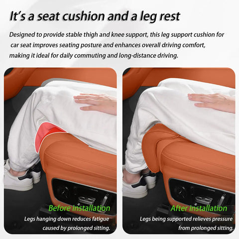 Ultimate Car Seat Leg Extender Cushion For Mini Cooper Se Convertible Jcw Electric Drives before and after installation comparison.