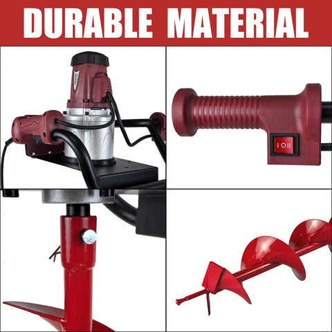 Beast Mode 1500W Electric Post Hole Digger with 6 Inch Auger Bit for Fence Posts Decks Tree Planting and Landscaping Red Easy Start Ergonomic Handle and Quick Drilling