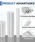 Rock Solid 316 Stainless Steel Dowel Pins Plus Hella Tough Cylindrical Shelf Support Pegs for Machine Building and Furniture Assembly, showcasing smooth finish.