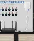 Beefy 24W 12V DC Power Supply With On Off Switch For LED Strip Lights shown connected to a router, 5.5x2.1mm connector visible