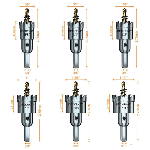 Beefy Heavy Duty Tungsten Carbide Tipped Hole Saw Kit With Ten Sizes From 5/8 Inch To 2-1/16 Inch For Steel Metal And Plastic, 3/8 Inch Shank