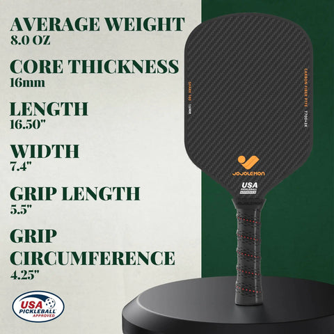 Raw Carbon Fiber Paddle Face Pickleball Paddle With 16mm Power Polymer Core For Spin And Consistency Pro Grade Paddle Racket