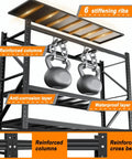 Heavy Duty Warehouse Shelving 4 Tier Industrial Steel Storage Rack With Adjustable Levels For Garage And Factory Commercial Use 2600 Pound Load Capacity Per Shelf showing reinforced columns and weight support.