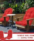4 Piece Outdoor Patio Chair Cushions Set With Thick High Back Adirondack Rocking Chair Cushions Tufted Weatherproof Fade Resistant Anti Slip With Ties 44 By 19 By 4 Inches Red on wooden chairs by a pond