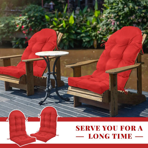 4 Piece Outdoor Patio Chair Cushions Set With Thick High Back Adirondack Rocking Chair Cushions Tufted Weatherproof Fade Resistant Anti Slip With Ties 44 By 19 By 4 Inches Red on wooden chairs by a pond