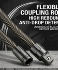 Close-up of a flexible coupling rod with anti-drop detent, universal for electric and ratchet wrenches, on textured surface.