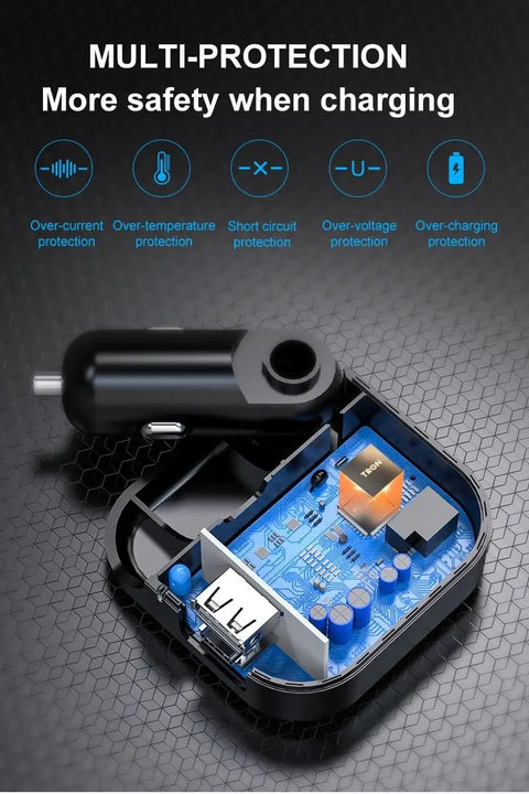 Game Changer 36W Fast Charger With Straight Up Dual Usb C And Universal Usb A Ports For Phones Tablets And Earbuds Compact Wall Car Adapter showing internal circuit board with protection features.