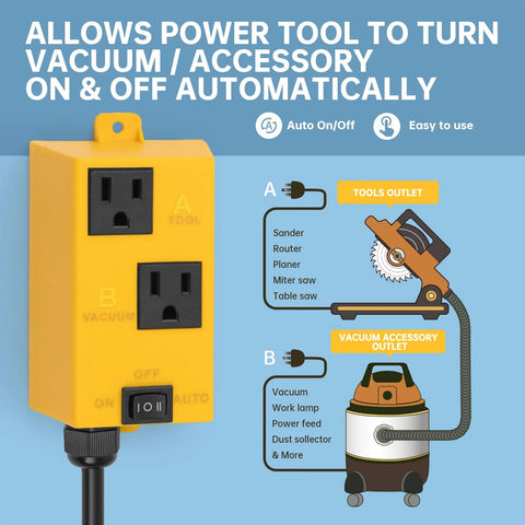 Ortis automatic vacuum switch in yellow with dual outlets and auto/on/off control by Amazon