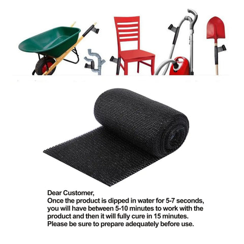 Fiberglass Repair Tape Kit For Quick Curing DIY Fix It Jobs On PVC Pipes Wood Handles Exhausts Dock Posts And More Heavy Duty Winding Tape 181 In Long By 4.02 In Wide 0.02 In Thick Black, roll unwrapped on white background.