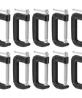 Heavy Duty Black Cast Iron Mini C Clamps Set, 3 Inch Small G Clamps With 90mm Jaw Opening, Ten Pack For Woodworking, Welding, Building Projects And Repairs, Tight Grip Handy For Quick Setups, Durable And Reliable Clamp Collection, ten black clamps