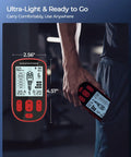 Two red KingPavonini 3-in-1 TENS/EMS units with LCD screens and red-black casing (front and angled views).