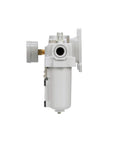 Side view of Compressed Air Filter Regulator Lubricator Combo with One-Half Inch NPT, metal bowl, manual drain, and gauge.