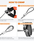 164 Foot 1/8 Inch Stainless Steel Cable Kit With Crimping Tool And Cable Cutter demonstrating crimping steps