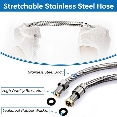 High Pressure Shower Head With Six Spray Settings, Extra Long Flexible Stainless Steel Hose, Brass Nut and Rubber Washer