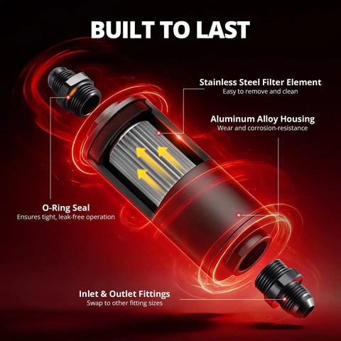 Inline Fuel Filter 10 Micron With 6AN 8AN 10AN Adapters And Bracket Clamp 50mm Universal Fit Aluminum Alloy and Steel