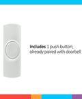 Wireless Doorbell Kit With Battery Operated Receiver And Push Button, Easy Install, 4 Volume Levels, 2 Melodies, 150 Ft Range, White Chime