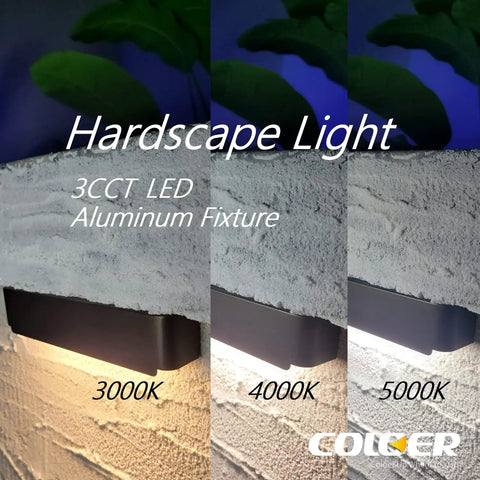 7 Inch LED Hardscape Lighting Kit With 5W Output Outdoor Step Lights Three CCT Options 3000K 4000K 5000K Low Voltage 12V to 15V AC DC IP65 Waterproof Landscape Lights For Stairs ETL Listed 4 Pack showing different color temperatures