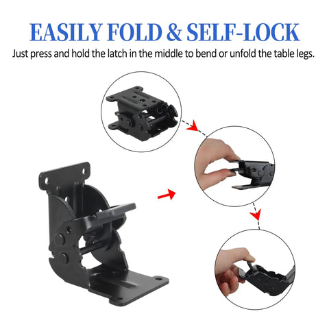 Image of Badass Snap Lock Hinge Brackets For Tables And Bed Frames, showing folding mechanism and installation process.