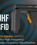 Side view of Rugged Android Barcode Scanner With UHF RFID Reader And Zebra SE4710 Engine Impinj E710 with ergonomic grip.