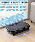 Vibration Plate Exercise Machine With Bluetooth and Remote Control in pure black, shown in room, features listed on image.