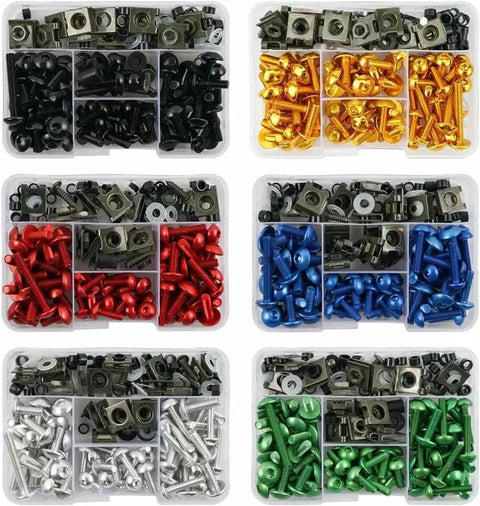 Universal Motorcycle Bolts Kit Screws Full Fairing Fasteners With Washers Clips Nuts 177 Pieces multicolor compartments