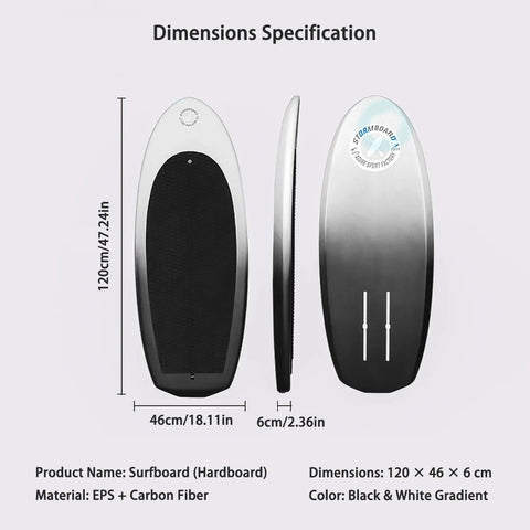 Carbon Fiber Hydrofoil Surfboard For Stand-Up Floating And Racing - Ultra Lightweight Non-Inflatable Lift Board Built For Smooth Surf SUP Adventures And High-Speed Dope Glide Durable Responsive Premium Craft, dimensions 120x46x6 cm