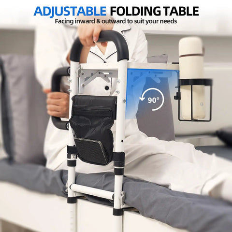 Adjustable Bedside Rail With Storage Pocket For Seniors And Adults Sturdy Steel Bed Rail For Twin Full Queen Beds Easy Install