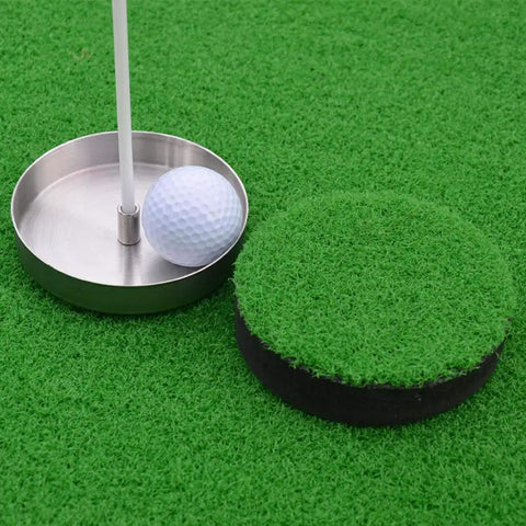 Metal cup and golf ball on Indoor Golf Putt Practice Mat Set With Automatic Ball Returner Realistic 4cm Artificial Turf