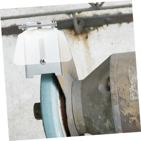 Clear Eye Protection Shield For Bench Grinder With Transparent Dust Guard Plate installed on grinding machine.