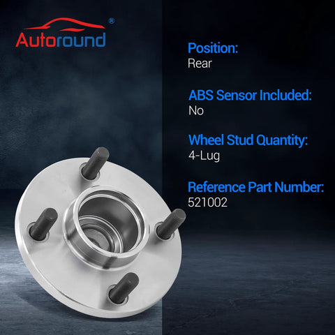 Rear Wheel Bearing And Hub Assembly Set Of 2 For Ford Focus 2000 2009 Rear Disc Brake Models Only, 4 Lug, Fits Driver And Passenger Sides, No ABS, Direct Bolt On Replacement.