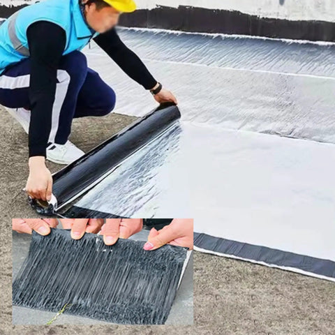 Applying Tough As Nails Waterproof Roof Repair Tape, Super Sticky Bitumen Sealing Roll on a roof to seal leaks.