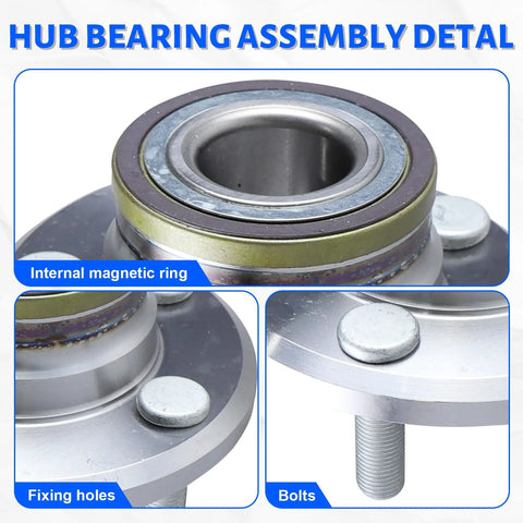 Close-up of Front Wheel Bearing Hub Assembly 2x 513224 for 2005-2014 Chrysler 300, Dodge Challenger with bolts and magnetic ring.
