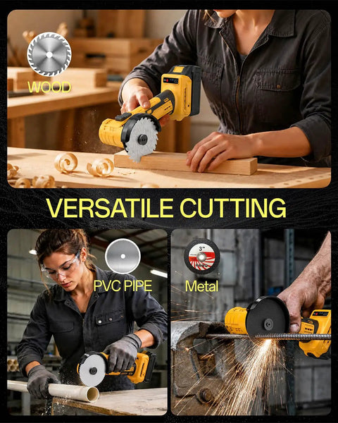 Tough As Nails Compact Three Inch Brushless Circular Saw Slides Right On To Your DeWalt 20 Volt Battery cutting wood, PVC pipe, and metal.