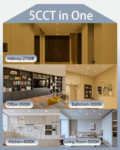 5CCT settings for 4 Inch Led Recessed Lights Dimmable 12 Pack Ultra Thin with Junction Box Adjustable Trim 2700K-5000K