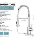 Dimensions of Smooth Operator Pull Down Kitchen Faucet With Brushed Nickel Finish showcasing height and width measurements.