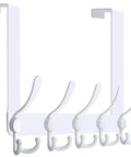 Over The Door Hook Rack With Five Tri Hooks For Towels And Clothes White Door Hanger Organizer For Bathroom Or Laundry Sturdy And Easy To Use Fits Most Doors One And Three Eighths Inches Thick To One And Three Quarters Inches Thick Sixteen And Three