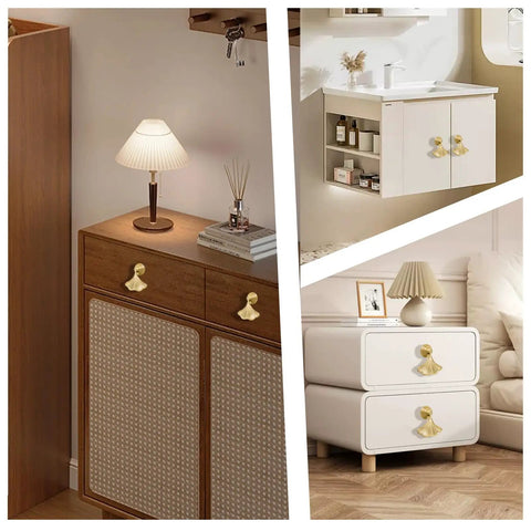 4 Piece Dope Golden Leaf Knob Set For Cabinets And Drawers enhancing kitchen and bedroom furniture with premium finish.