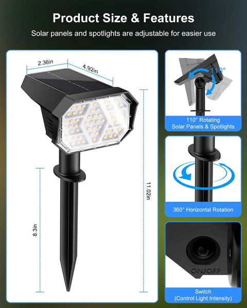 Solar Pathway Lights 2 Pack 38.5 Inch Shepherd Hook Lanterns Waterproof Outdoor Lamps For Garden Path Yard with adjustable solar panels