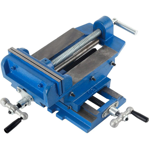 Beefy 6 Inch Cross Slide Drill Press Vise Workhorse Benchtop Clamp for Precision Milling and Drilling, blue industrial vise